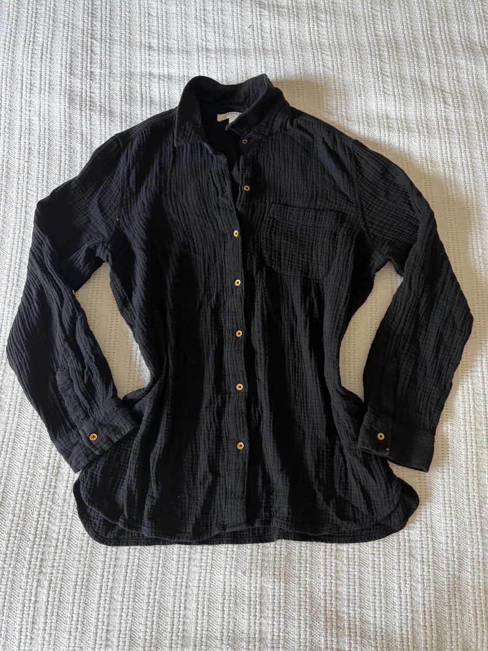 Anne Klein Black Textured Button-Down Long Sleeve Shirt